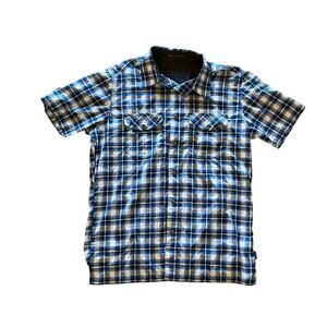 Kuhl Men's Pearl Snap Short Sleeve plaid shirt. Blue. Size Small. outdoors.